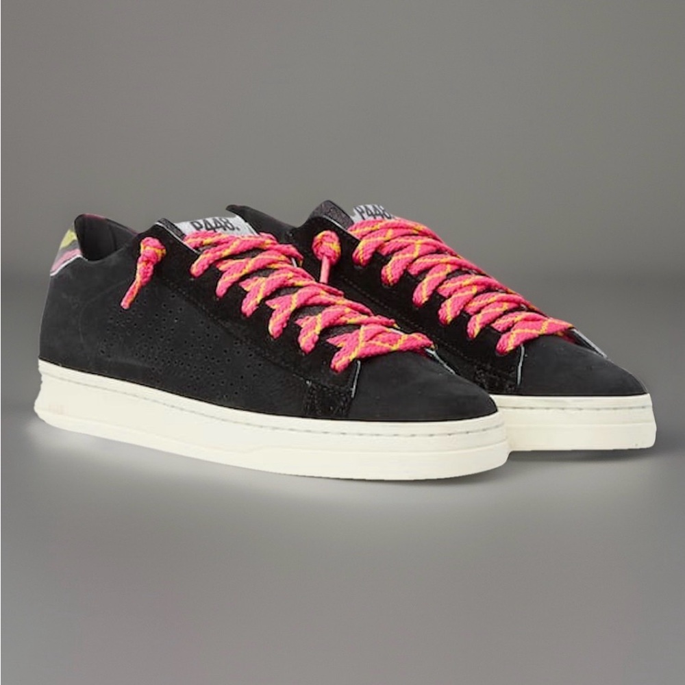 P448 Womens Jack Low Top Sneaker in Black/Leo Pink Glitter Shoes EU 42 US 10.5 - Picture 1 of 11